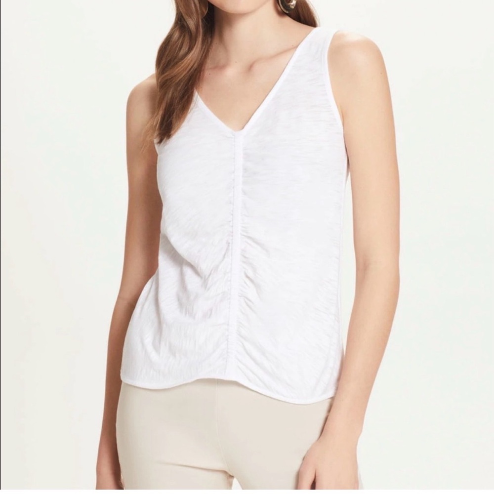 Goldie White V-Neck Ruched Front Sleeveless- Small $30